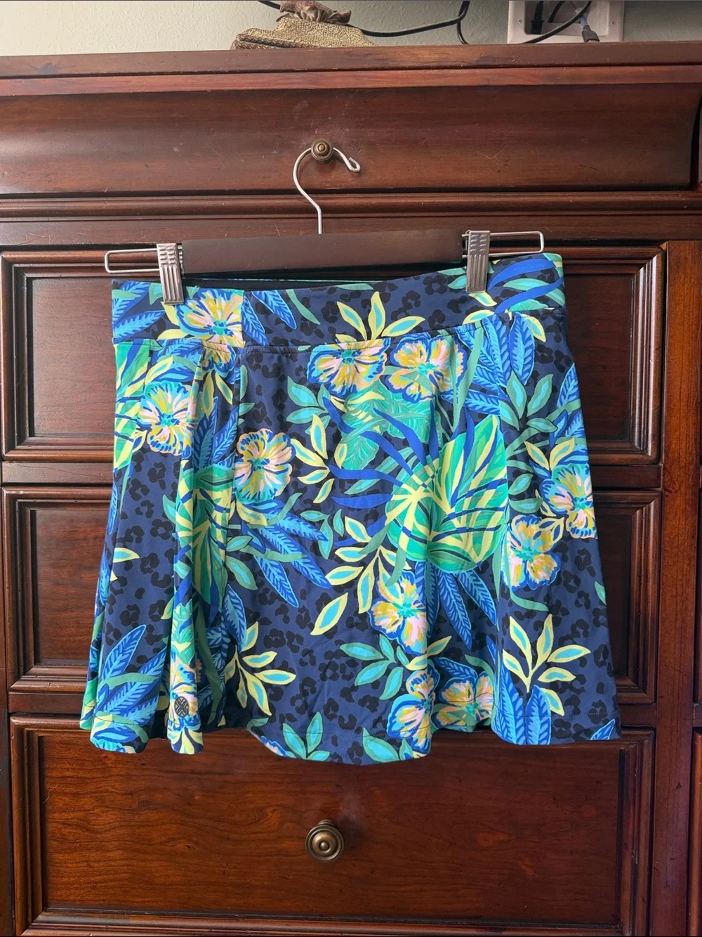 Lilly Pulitzer Navy Floral Circle Skirt with Teal & Yellow Accents